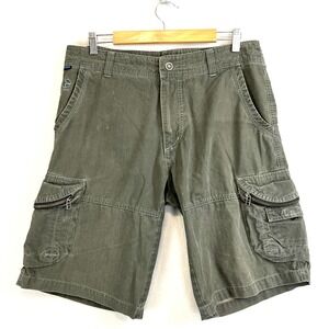 KUHL Mens Cargo Shorts Size 34 Green Patina‎ Dye 12" Inseam Embroidered